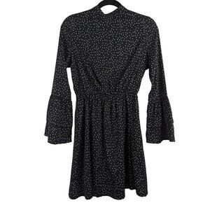 Influence Polka Dot Mini Dress Long Bell Sleeve High Neck
